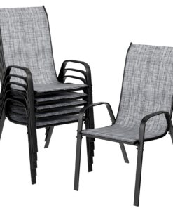 LIFERUN Gartenstühle Stapelbar Hochlehner für Gärten und Terrassen 150 kg Belastbar (54 x 69 x 93 cm, 6pcs, Flachsgrau)