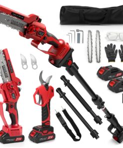 4-in-1 Mini Kettensäge & Akku Astschere Teleskop mit 2 * 2Ah Akkus | Perfect für Gartenpflege | Max. Reichweite 4,5m | E