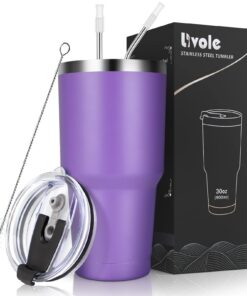 Livole Isolierter Vakuum Kaffeebecher 30oz für Männer & Frauen, Reise & Camping, Lila