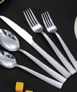 Luxuriöses Edelstahl-18/8 Besteckset für 10, 50-teilig, modisches Hammermuster | Edelstahl-18/8 Besteckset, Messer, Gab