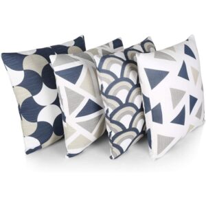 Penguin Home 4Er Dekorative Quadratische Kissen Marine/Weiß/Grau 45x45 cm OEKO-TEX STANDARD 100 Wohnzimmer Sofa Schlafzi