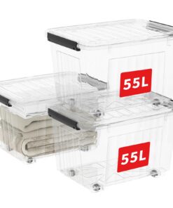 Cetomo 55L*3 Aufbewahrungsfässer mit Deckeln, BPA-frei, clear, für Zuhause und Büro