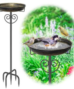 Jsyonii Metalliche Vogeltränke für Garten und Terrasse - Vintage Design, 5-Zinken-Futterschale, abnehmbarer Metallpfahl,