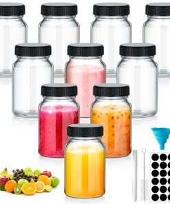 VINATO 10er Set Mini-Glasflaschen 60ml - perfekte Aufbewahrung für Ingwer Shots und Lebensmittel, inkl. Trichter & Etike