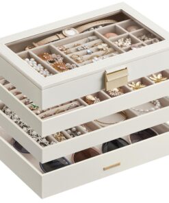 SONGMICS Schmuckkästchen 4 Ebenen Geschenkidee Weihnachtenweiß JBC164W01