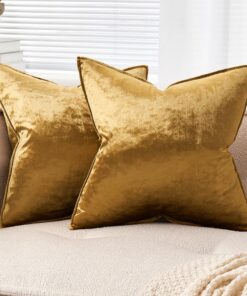 EMEMA Samt Kissenbezug für Wohnzimmer und Schlafzimmer Dekorative Kissenhülle 40x40 cm Champagner Golden