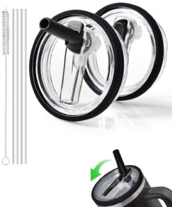 DealKits 2 Stück Auslaufsicher für Stanley Cup Deckel + Trinkhalme und Strohhalm Bürste (Schwarz) DealKits 2 x Trinkha
