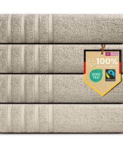 B!HOME 4er Set Premium Duschtücher 70x140 cm – 100% Baumwolle, weich & saugstark, pflegeleicht (Grau/Beige)