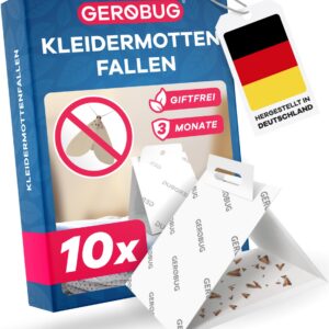 Gerobug Mottenfalle 10 Stück - Langzeitschutz für Kleidung - Pheromonlockstoff-Mottenfalle - Passend für Familie