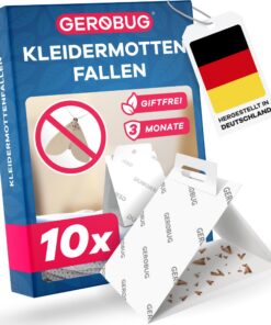 Gerobug Mottenfalle 10 Stück - Langzeitschutz für Kleidung - Pheromonlockstoff-Mottenfalle - Passend für Familie