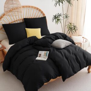 WAVVE Bettwäsche 135x200 4teilig Schwarz - Weich & Behaglich für Alles-Zimmer-Use mit OEKO-TEX-STANDARD 100-Reinigung W