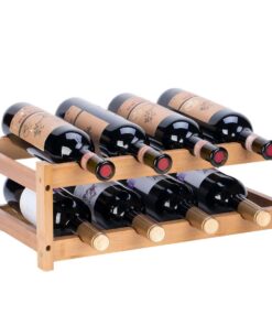 YunNasi Weinregal - Ideal für Küche und Bar - Naturliche Bambus Flaschenhalter 2 Etagen, 8 Flaschen (Kühlung, Vino-Siche