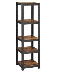 SONGMICS Bücherregal, verstellbar, für Küche und Wohnzimmer, vintagebraun-schwarz, 400 kg belastbar, 37 x 37 x 150 cm, T