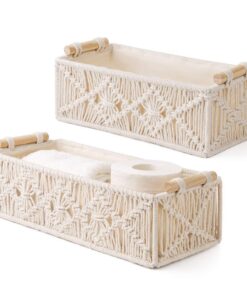 2er Set handgefertigter Makramee Aufbewahrungskörbe für Deko und Geschenke (Weiß)