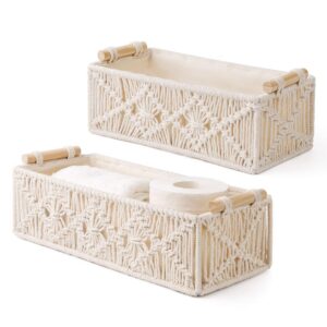 2er Set handgefertigter Makramee Aufbewahrungskörbe für Deko und Geschenke (Weiß)