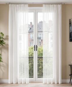 TOPICK Lichtdurchlässige Gardinen mit Kräuselband für Wohnzimmer und Schlafzimmer - Landhausstil, 175x140 cm, 2er Set, W