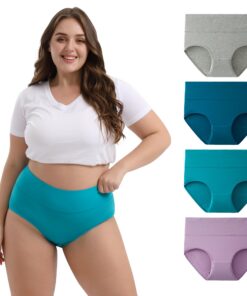 Großgrösse Damen Taillenslip INNERSY Baumwolle High Waist Unterhosen 4er Pack | INNERSY Taillenslip Große Größen Damen