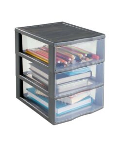 SUNDIS Orgamix - Kunststoff Schubladenbox A5, transparent, 3 Schubladen, 25,5 cm hoch, stapelbar, für Kosmetika, Schmuck