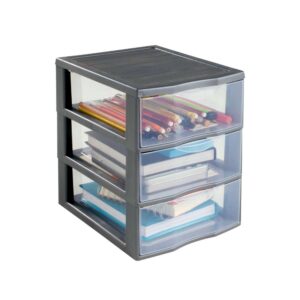 SUNDIS Orgamix - Kunststoff Schubladenbox, 3 transparente A5-SchuBladen, 25,5 cm hoch, stapelbar, ideal für Kosmetika un