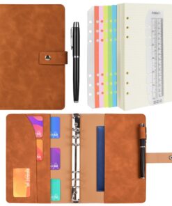 **A6 Ringbuch PU Leder Notizbuch für Reisen und Arbeit - Mit Innentaschen, Registerteiler und Punktrasterpapier - Perso