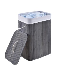 Juskys Hygienischer Bambus Wäschekorb Curly Grau 72L | Juskys Faltbarer Wäschekorb Curly Grau 72L mit Deckel und Trageg
