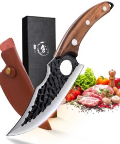 DRAGON RIOT Profi Japanisches Kochmesser mit Holzgriff und Geschenkbox für Küche und Grill