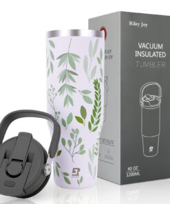 Riley Joy Edelstahl Trinkflasche 1.2L mit Strohhalm - Auslaufsicherer Thermobecher - Geschenk für Frauen und Männer - Ka