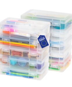 Iris Ohyama MCC-220 Aufbewahrungsbox für Büromaterial, BPA-frei, 1.4L, 10er Set, Transparent, Stapelbar, für Schreibware