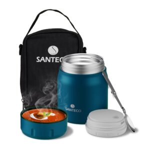 SANTECO Thermobehälter für Essen 12 Stunden Heiß & Kühl, Edelstahl Speisegefäß für Essen mit Tragbarer Tasche und Löffel