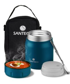 SANTECO Thermobehälter für Essen 12 Stunden Heiß & Kühl, Edelstahl Speisegefäß für Essen mit Tragbarer Tasche und Löffel
