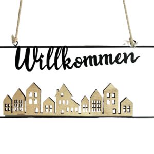Willkommen Eingangsschild khevga – Vintage Deko für Wohnung – Flur & Eingangsbereich – 30 x 13 cm MDF & Metall