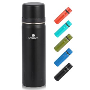 SANTECO Thermoskanne Thermosflasche Edelstahl 24H Kalt & 12H Heiß, Auslaufsicher für Kinder und Sport, BPA-Frei 1L & 500