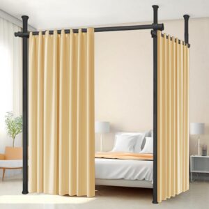 Raumteiler Paravent Gestell Schwarz ohne Bohrung für Wohnzimmer und Schlafzimmer, flexibel einstellbare Hängend Trennwan