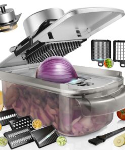 9 in 1 Edelstahl Mandoline Gemüseschneider mit Behälter für Küche Salat Karotten Zwiebeln