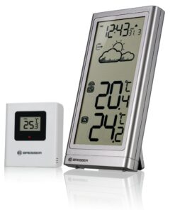Bresser Wetterstation Funk mit Außensensor für Innen- und Außen tempered_temperature Anzeige Wettervorhersage Silber