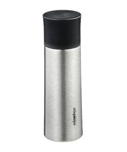 Relaxdays Edelstahlt-Trumpflasche 400 ml, auslaufsicher, Kalt-& Heißgetränke, Vakuum Isolierung, Silberreiher