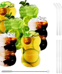 LOPYXBR Latte Macchiato Gläser 500ml für Eiskaffee undSmoothies mit Strohhalm und Transparent Design