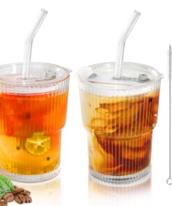Mozvvco 400 ML Gläserbecher mit Deckel und Strohhalm, Luftdicht Wasserdichte Trinkbecher, prima Choice für Cappuccino un