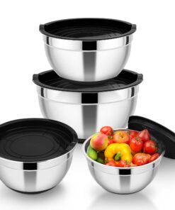 HaWare Rührschüssel 4er Set - Edelstahl, Luftdichtes Deckel, Spülmaschinenfest, Kochen & Backen, 4x Schwarz - Salatschüs