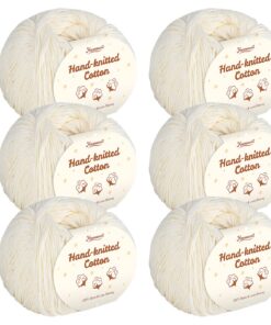Baumwolle Beige 6er, 100% Baumwollgarn für Baby - Superweiches Strickgarn - (50 g/Ball) mit 2 Metallhäkelhaken (2,5-3,5