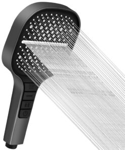 Wassersparender Duschkopf Mit Stopptaste - 7 Strahlarten, Druckerhöhend, Ideal Für Familie - Chrom Oberfläche Grau Wasse