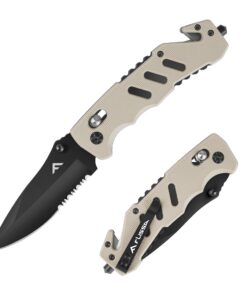 FLISSA Klappmesser, Scharfes Edelstahl-Taschenmesser mit Taschenclip, Glasbrecher und Gurtschneider für Outdoor-Aufenth