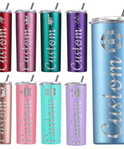 Amlion Personalisierter Becher - Lasergravur des Namens, 20 oz Edelstahl, schmale Becher mit Deckel & Strohhalm - Gesche
