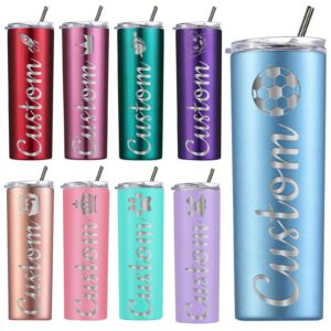 Amlion Personalisierter Becher - Lasergravur des Namens, 20 oz Edelstahl, schmale Becher mit Deckel & Strohhalm - Gesche