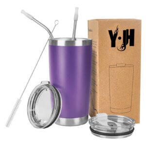 Y·J&H Doppelwandig Vakuum Isolierter Autobecher - Edelstahl, 20oz (550ml), Kaffee to Go, BPA Free - Lila