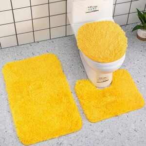 Reyox Badvorleger Set weiche mikrofaser Flauschig für WC Gelb 3 STK