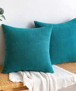 EMEMA Seeblaue Kordsamt Couchkissenbezüge für Wohnzimmer 2er Set 40x40 cm Dekorativ