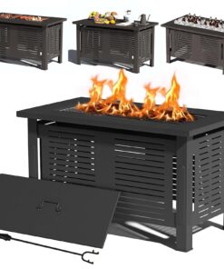 YODOLLA Holzbrennender Feuertisch 3-in-1 mit Grillrost & Zange 108x58x63cm für Garten-BBQ-Partys