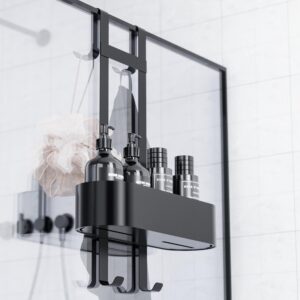Aikzik Edelstahl Duschablage zum Hängen - Glas und Shampoo Regal für Dusche ohne Bohren mit 4 Haken (Schwarz) Aikzik S