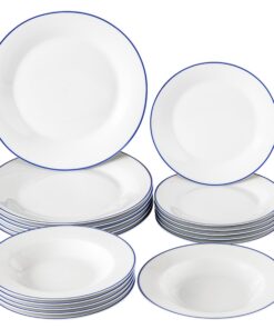 Baroni Home 18-Teiliges Porzellan-Geschirr-Set für 6 Personen - Farbenfrohe Blaue Linie
